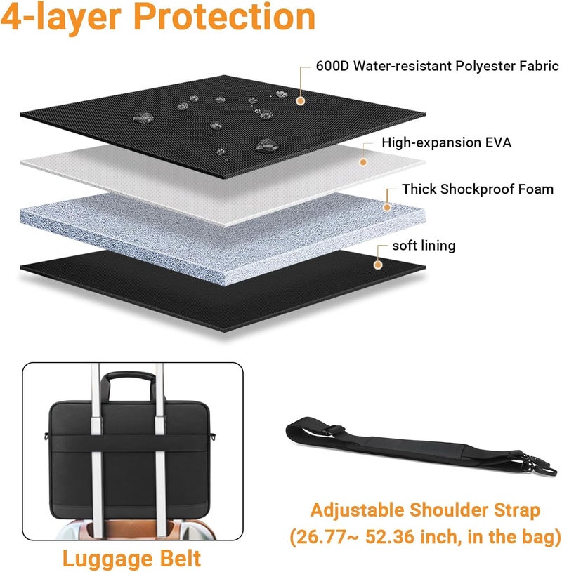 TECOOL Laptop Bag 15 15.6 16 Inch, Waterproof Laptop Case Sleeve Messenger Bag Briefcase with Shoulder Strap for 15 15.6 16 Inch Lenovo HP Dell Acer ASUS Notebook, MacBook Pro 16, Black - Image 2